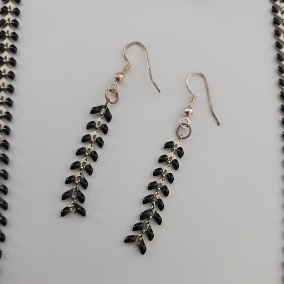 Necklace & Earing Sets Black & Silver Combination Formal Casual Business - Picture 7 of 7